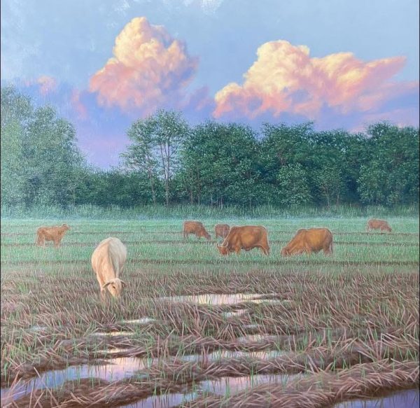 ฝูงวัวกับทุ่งนายามเย็น  (Cattle at Dusk in the Fields)
